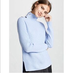 Veronica Beard Rama Blue Mock Neck Sweater Wool Cashmere Size Small